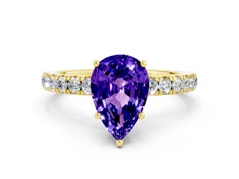 Yellow gold Pear Cut Tanzanite Pave Band Solitaire Ring with Four-Prong Setting_12