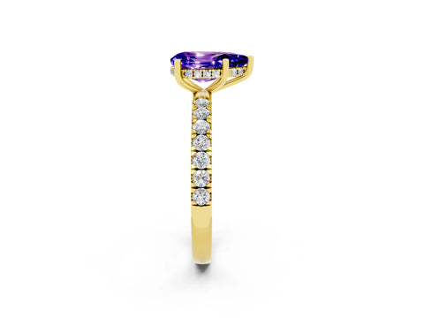 Yellow gold Pear Cut Tanzanite Pave Band Solitaire Ring with Four-Prong Setting_14