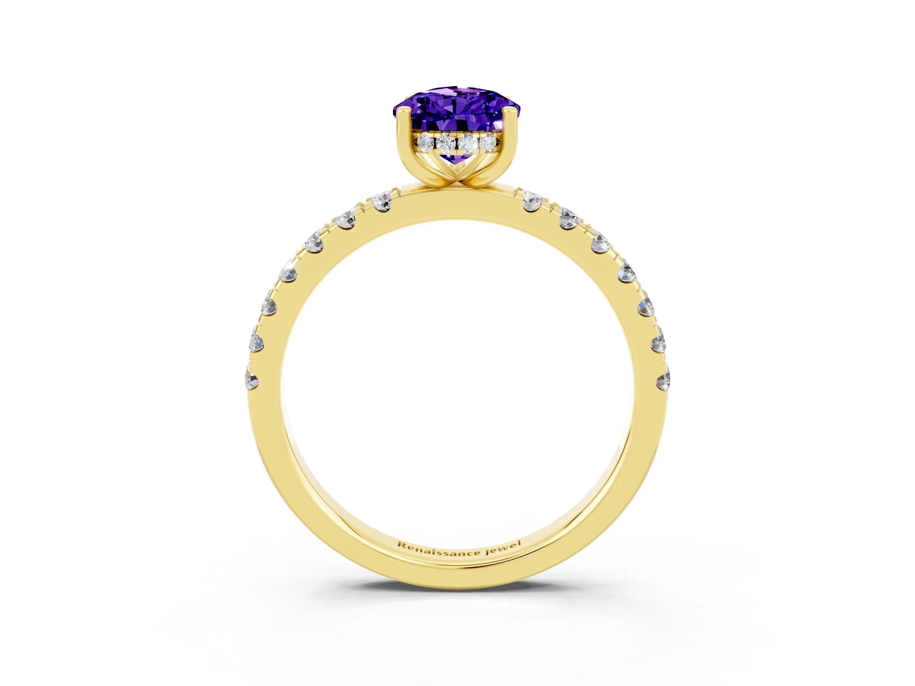 Yellow gold Pear Cut Tanzanite Pave Band Solitaire Ring with Four-Prong Setting_15
