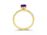 Yellow gold Pear Cut Tanzanite Pave Band Solitaire Ring with Four-Prong Setting_15