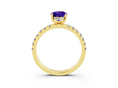 Yellow gold Pear Cut Tanzanite Pave Band Solitaire Ring with Four-Prong Setting_15