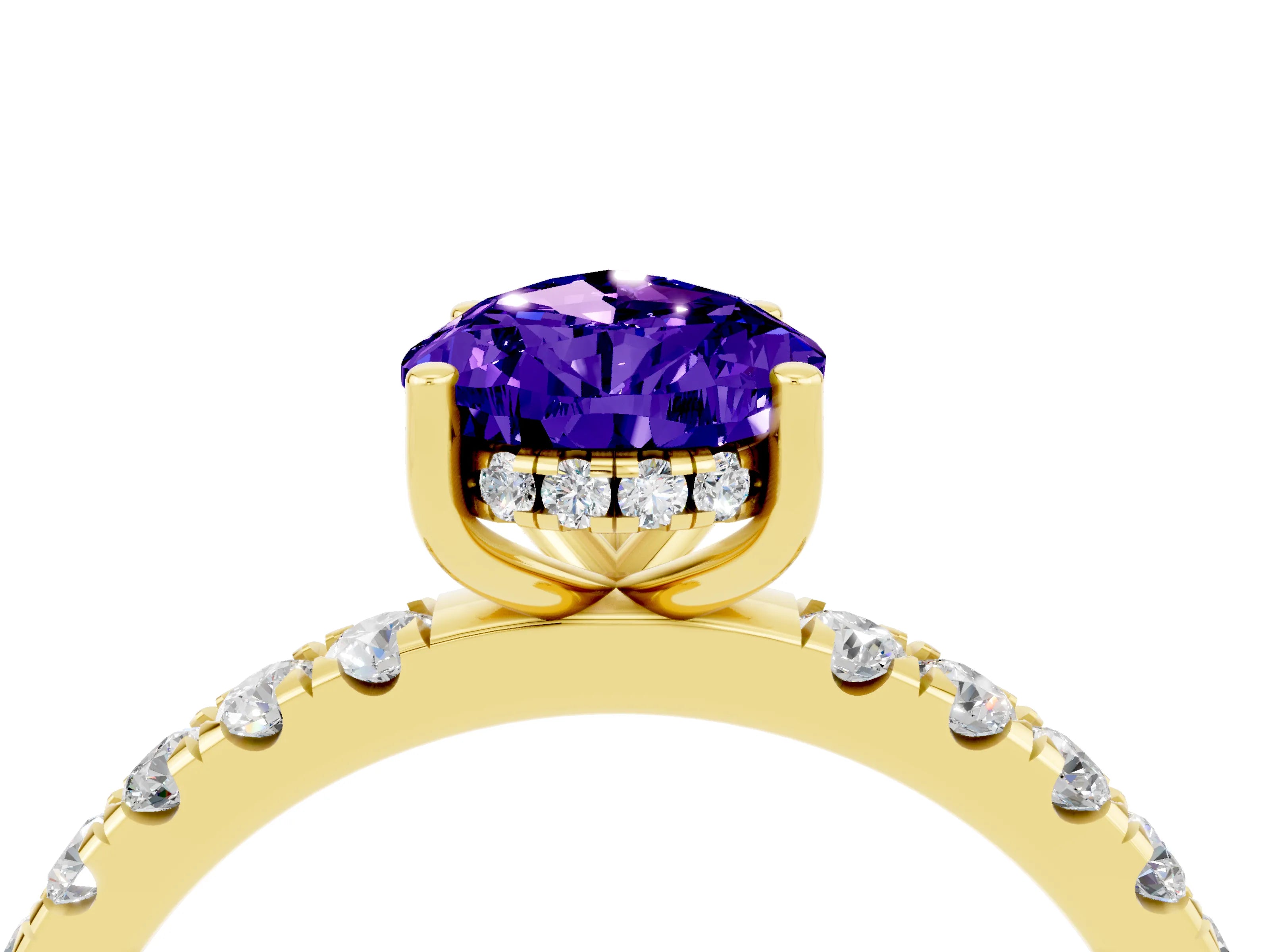 Yellow gold Pear Cut Tanzanite Pave Band Solitaire Ring with Four-Prong Setting_16