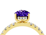 Yellow gold Pear Cut Tanzanite Pave Band Solitaire Ring with Four-Prong Setting_16