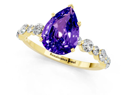 Yellow gold Pear Cut Tanzanite Prong Set Engagement Ring with Pavé Band_1