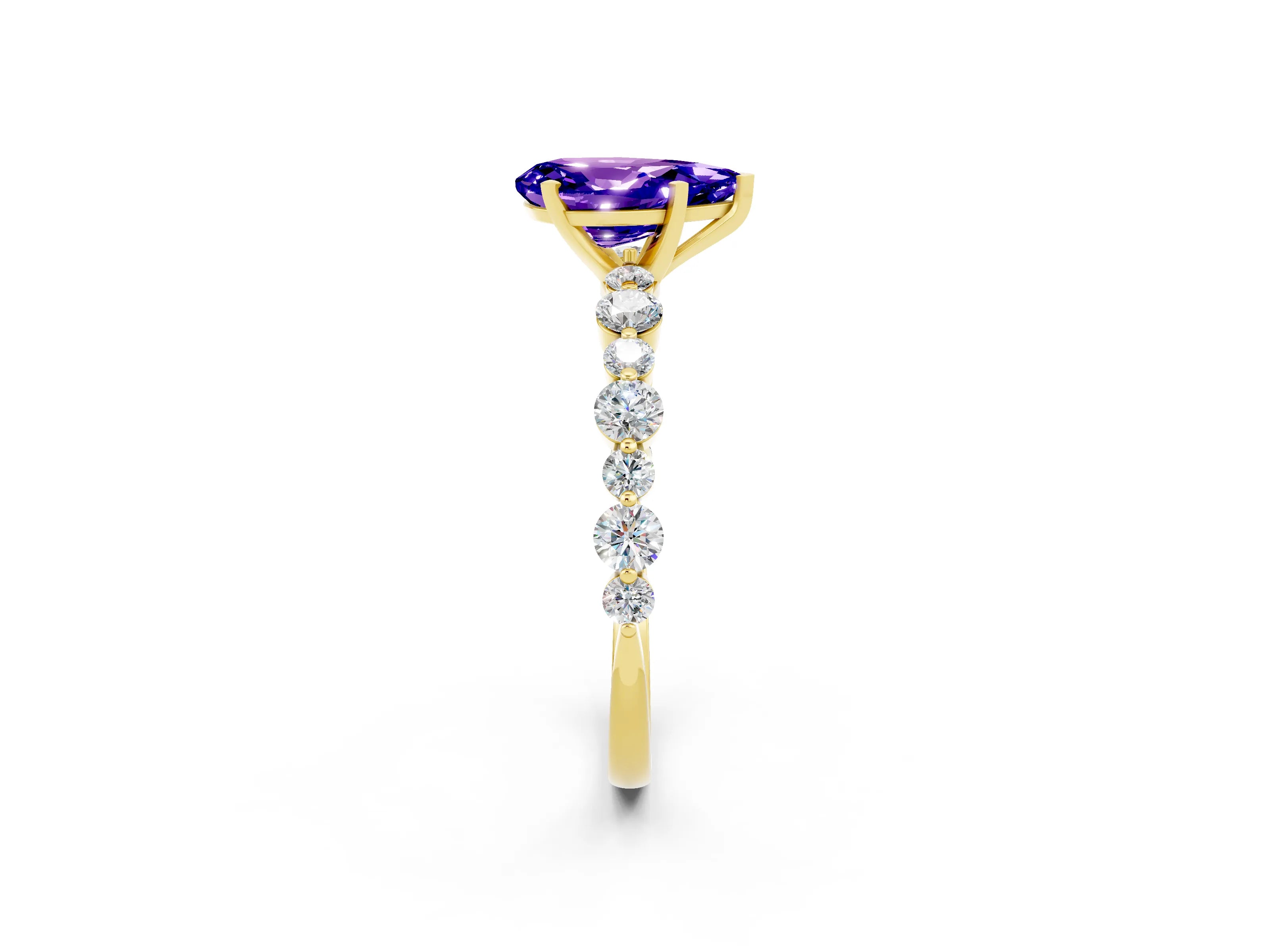 Yellow gold Pear Cut Tanzanite Prong Set Engagement Ring with Pavé Band_2