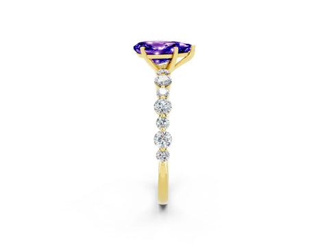 Yellow gold Pear Cut Tanzanite Prong Set Engagement Ring with Pavé Band_2