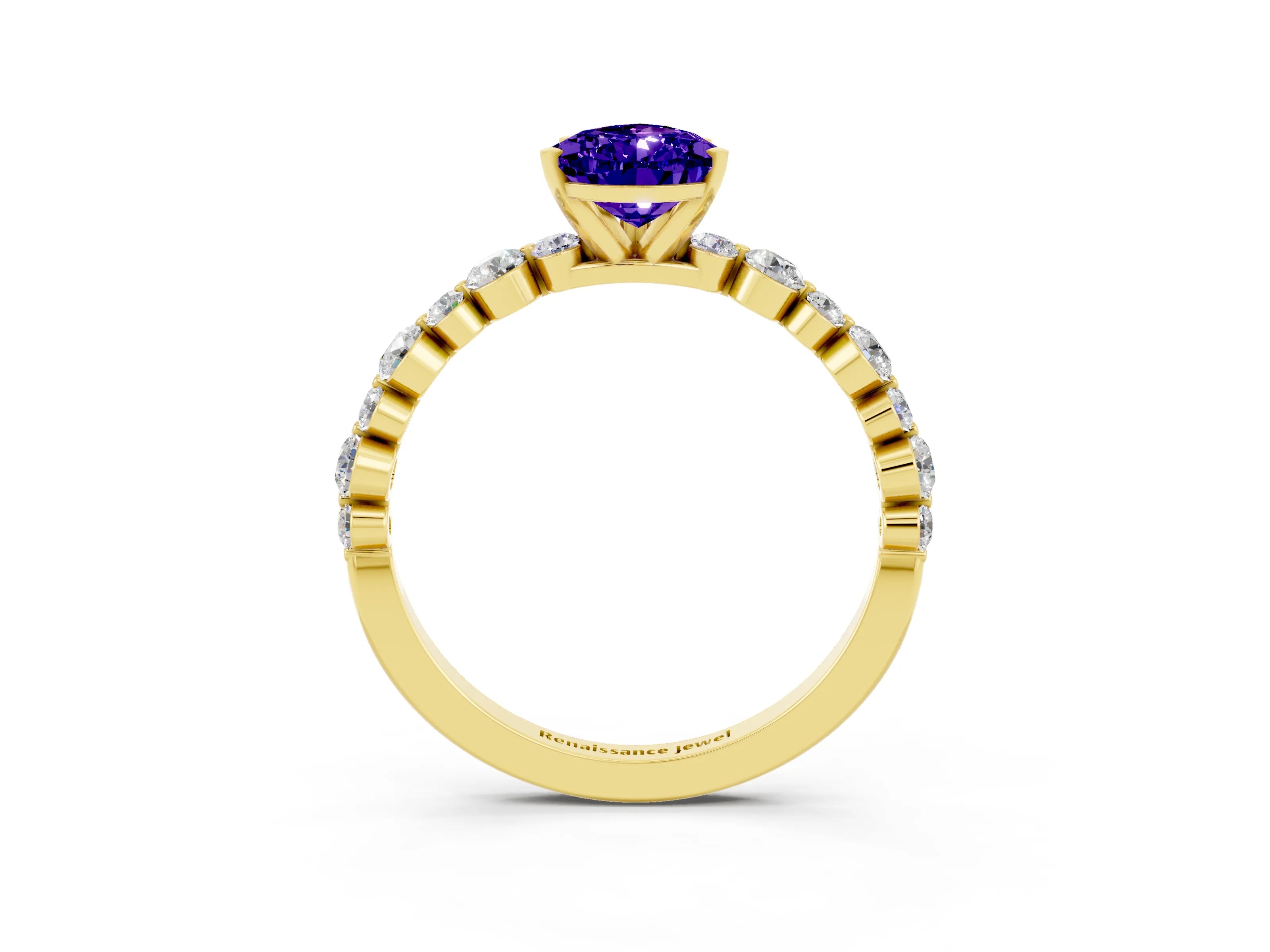 Yellow gold Pear Cut Tanzanite Prong Set Engagement Ring with Pavé Band_3