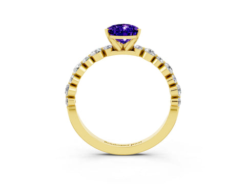 Yellow gold Pear Cut Tanzanite Prong Set Engagement Ring with Pavé Band_3