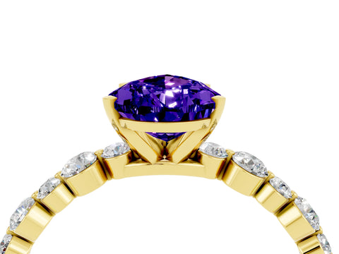 Yellow gold Pear Cut Tanzanite Prong Set Engagement Ring with Pavé Band_4
