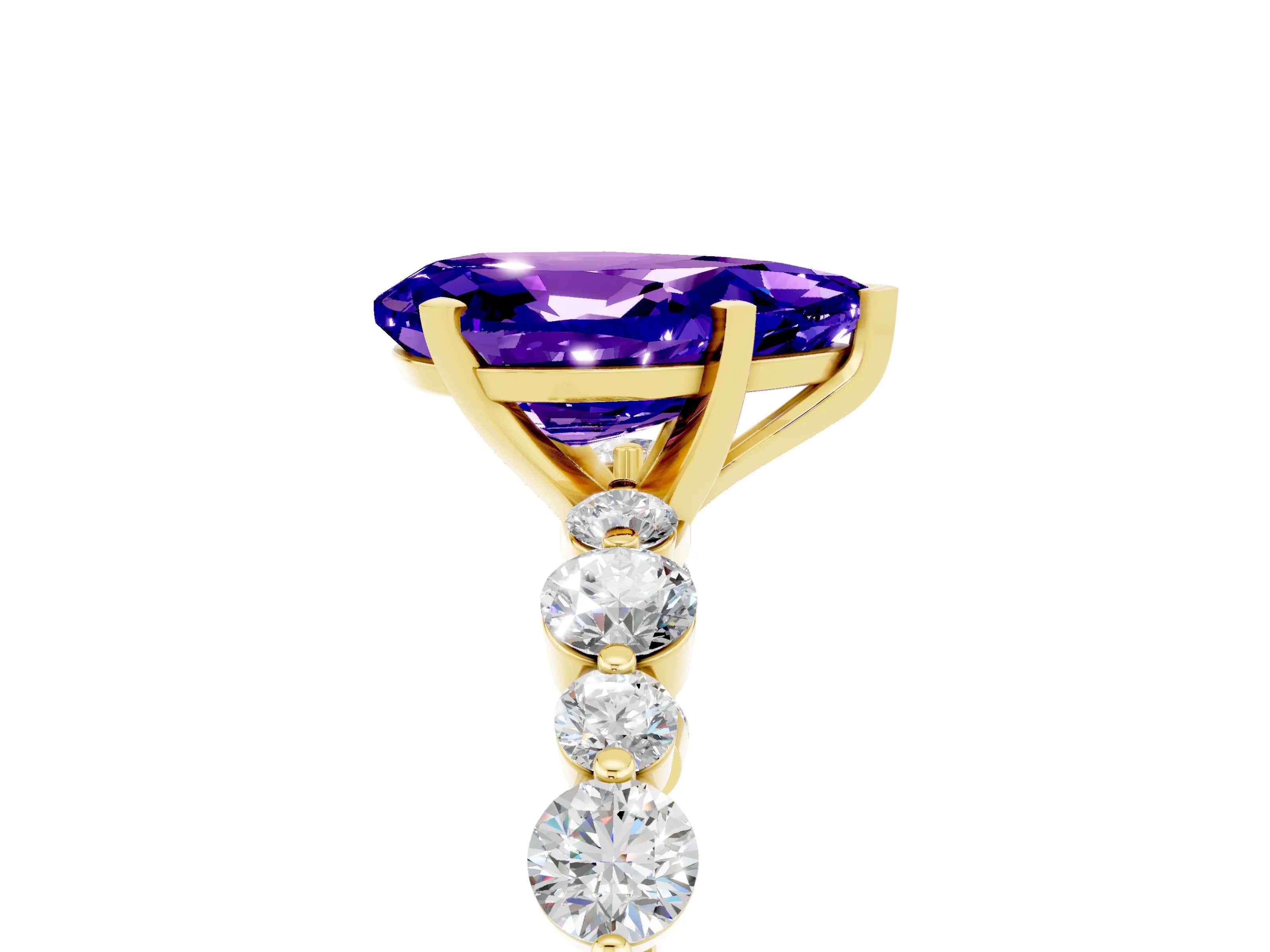 Yellow gold Pear Cut Tanzanite Prong Set Engagement Ring with Pavé Band_5