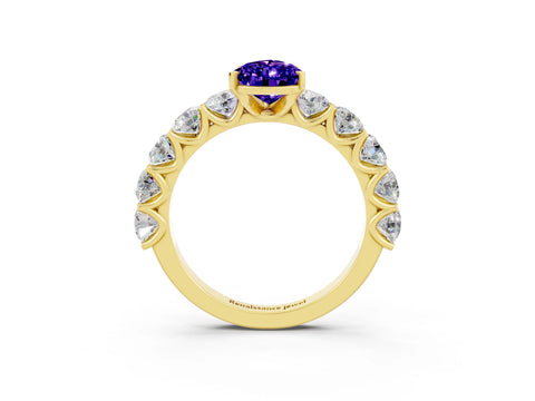 Yellow gold Pear Cut Tanzanite Prong Setting with Side Stones on a Pave Band_3