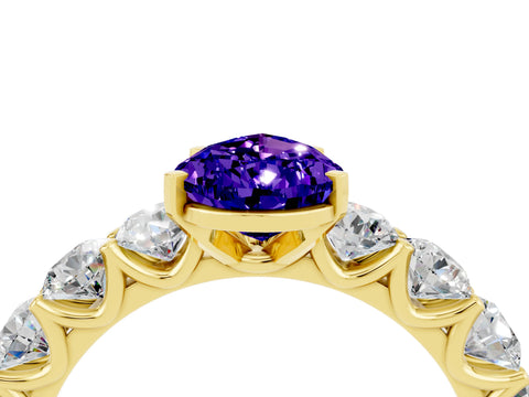 Yellow gold Pear Cut Tanzanite Prong Setting with Side Stones on a Pave Band_4