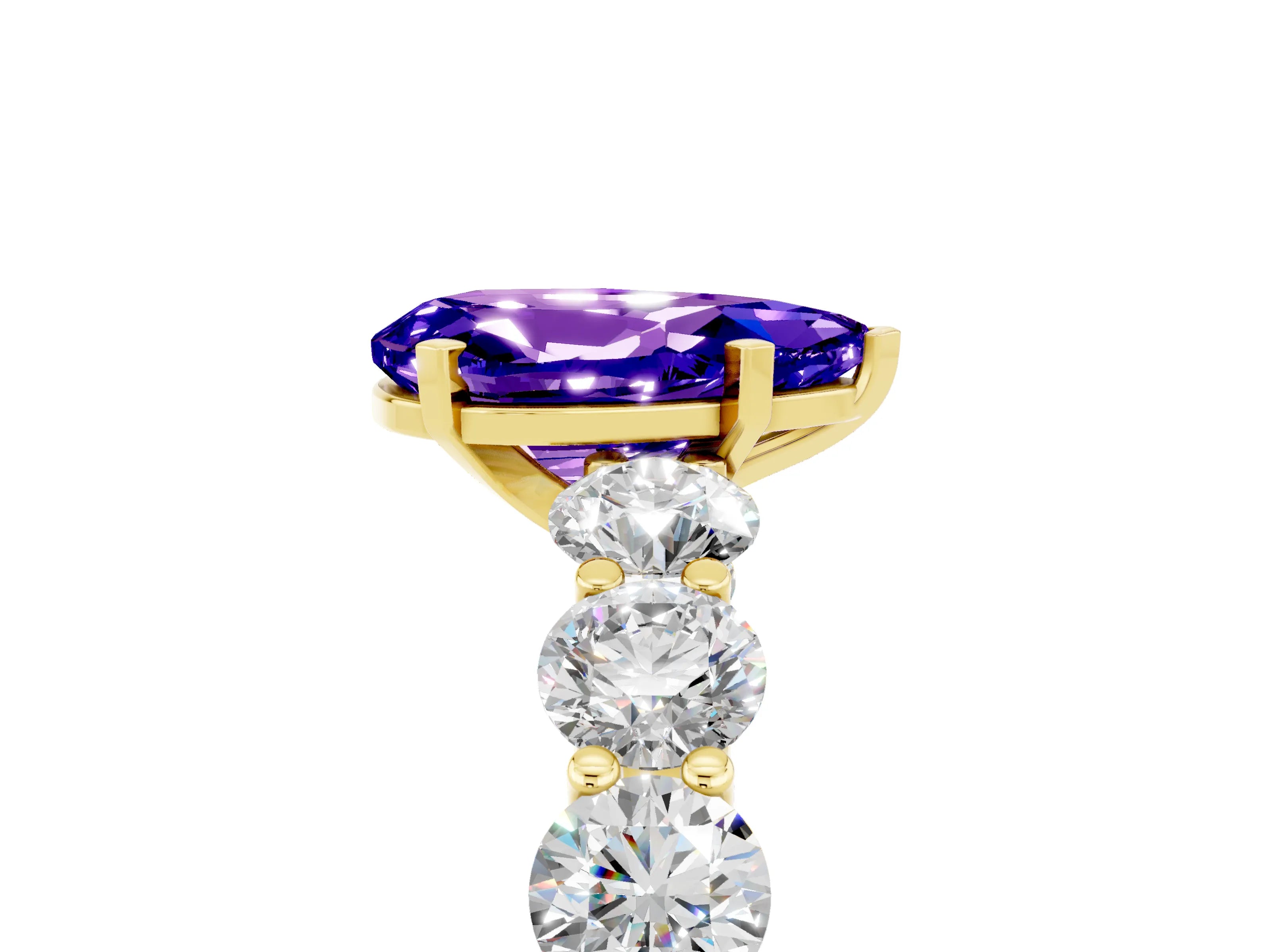 Yellow gold Pear Cut Tanzanite Prong Setting with Side Stones on a Pave Band_5