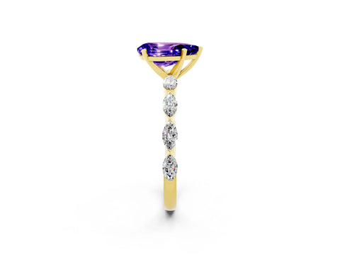 Yellow gold Pear Cut Tanzanite Ring with Marquise Side Stones and Prong Setting_2