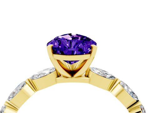 Yellow gold Pear Cut Tanzanite Ring with Marquise Side Stones and Prong Setting_4