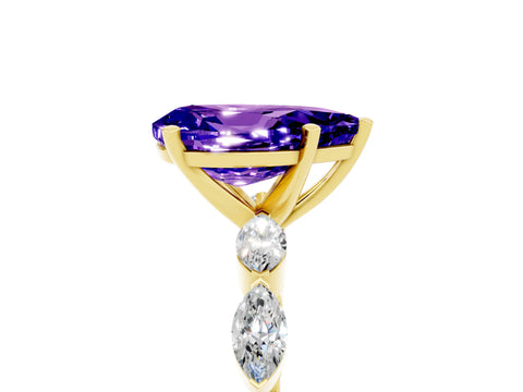 Yellow gold Pear Cut Tanzanite Ring with Marquise Side Stones and Prong Setting_5