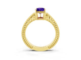 Yellow gold Pear Cut Tanzanite Ring with Milgrain Pavé Band and Four-Prong Setting_39