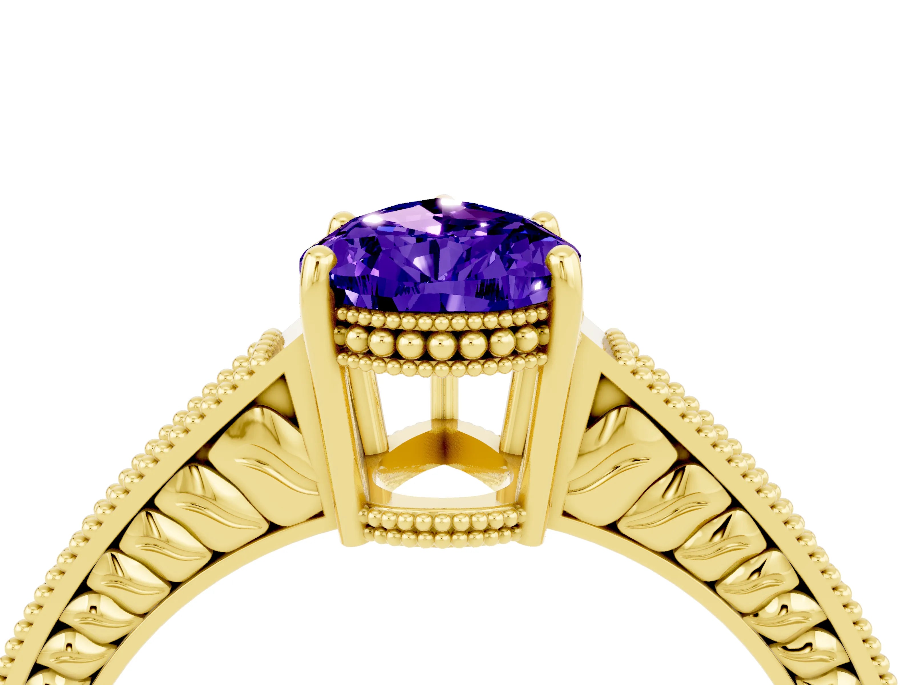 Yellow gold Pear Cut Tanzanite Ring with Milgrain Pavé Band and Four-Prong Setting_40