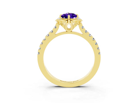 Yellow gold Pear Cut Tanzanite Ring with Pavé Band and Floral Prong Setting_3