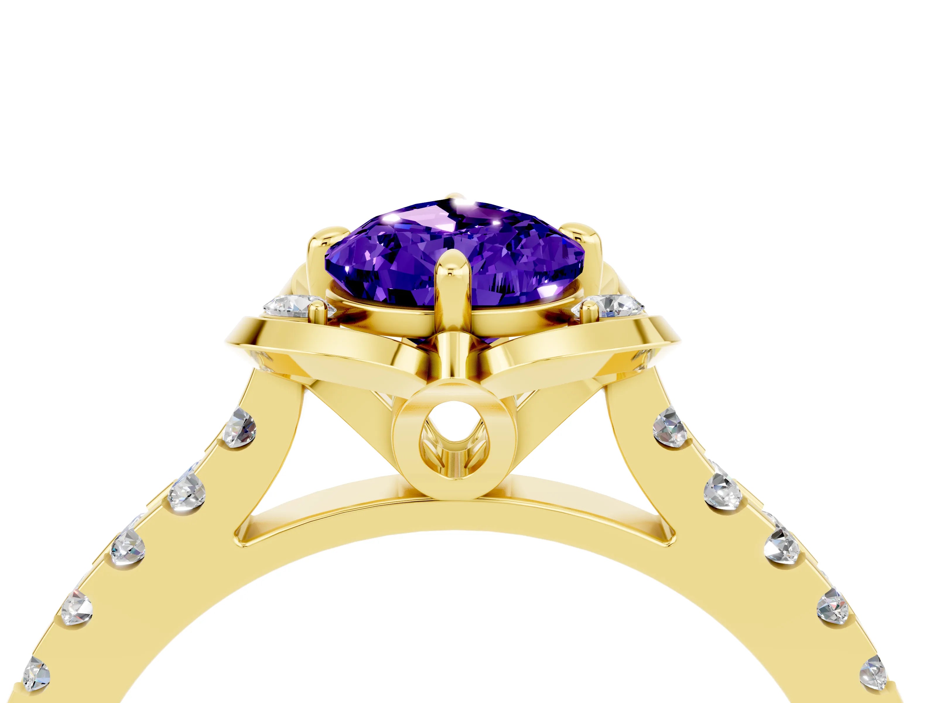 Yellow gold Pear Cut Tanzanite Ring with Pavé Band and Floral Prong Setting_4