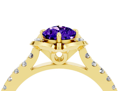 Yellow gold Pear Cut Tanzanite Ring with Pavé Band and Floral Prong Setting_4