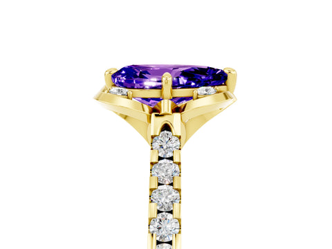 Yellow gold Pear Cut Tanzanite Ring with Pavé Band and Floral Prong Setting_5