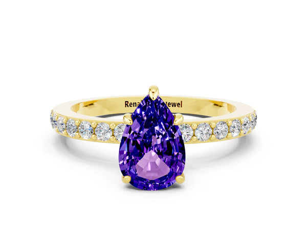 Yellow gold Pear Cut Tanzanite Pavé Engagement Ring with Round  Accents and Prong Setting