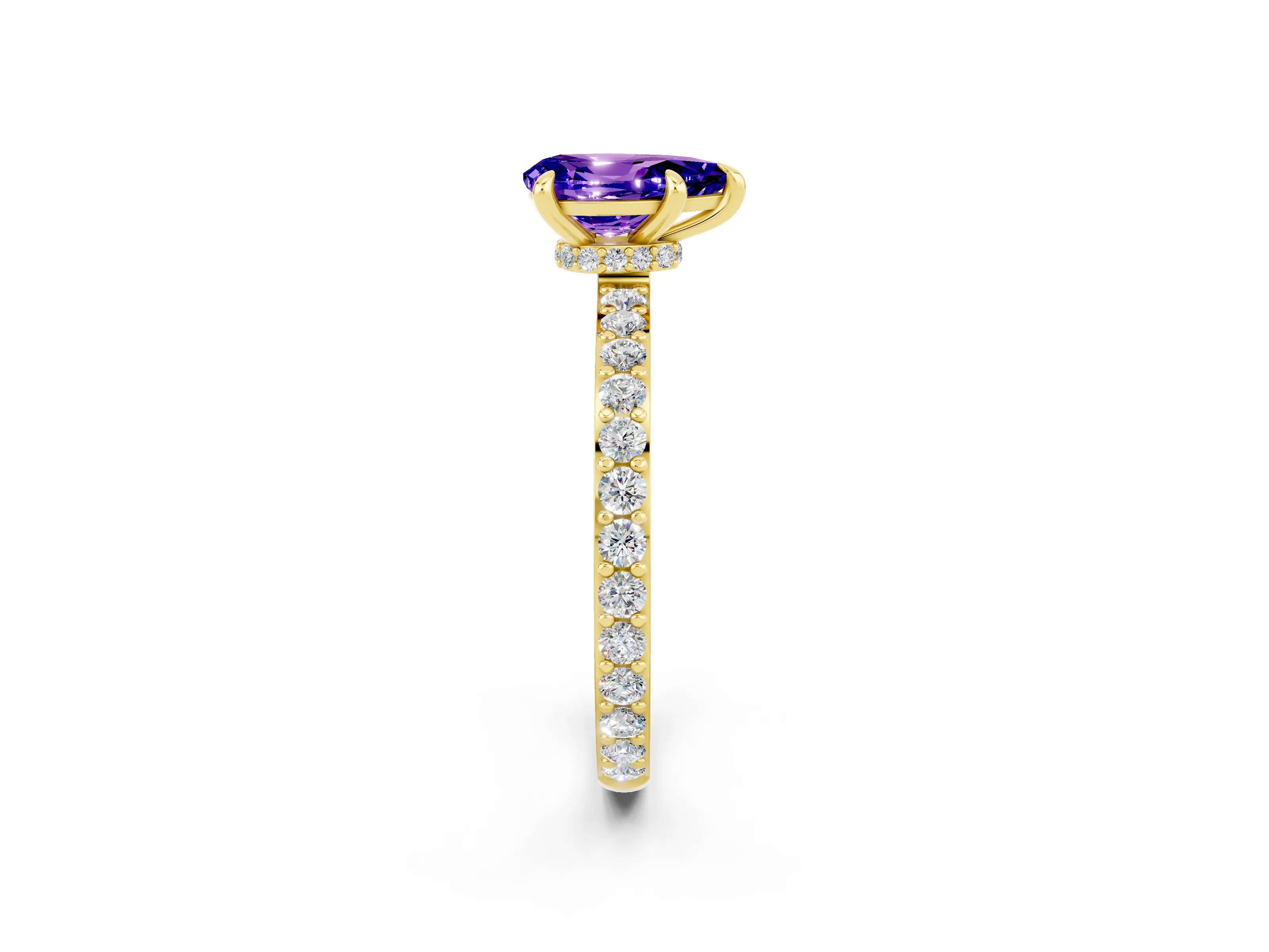 Yellow gold Pear Cut Tanzanite Ring with Pavé Band and Four-Prong Setting_2