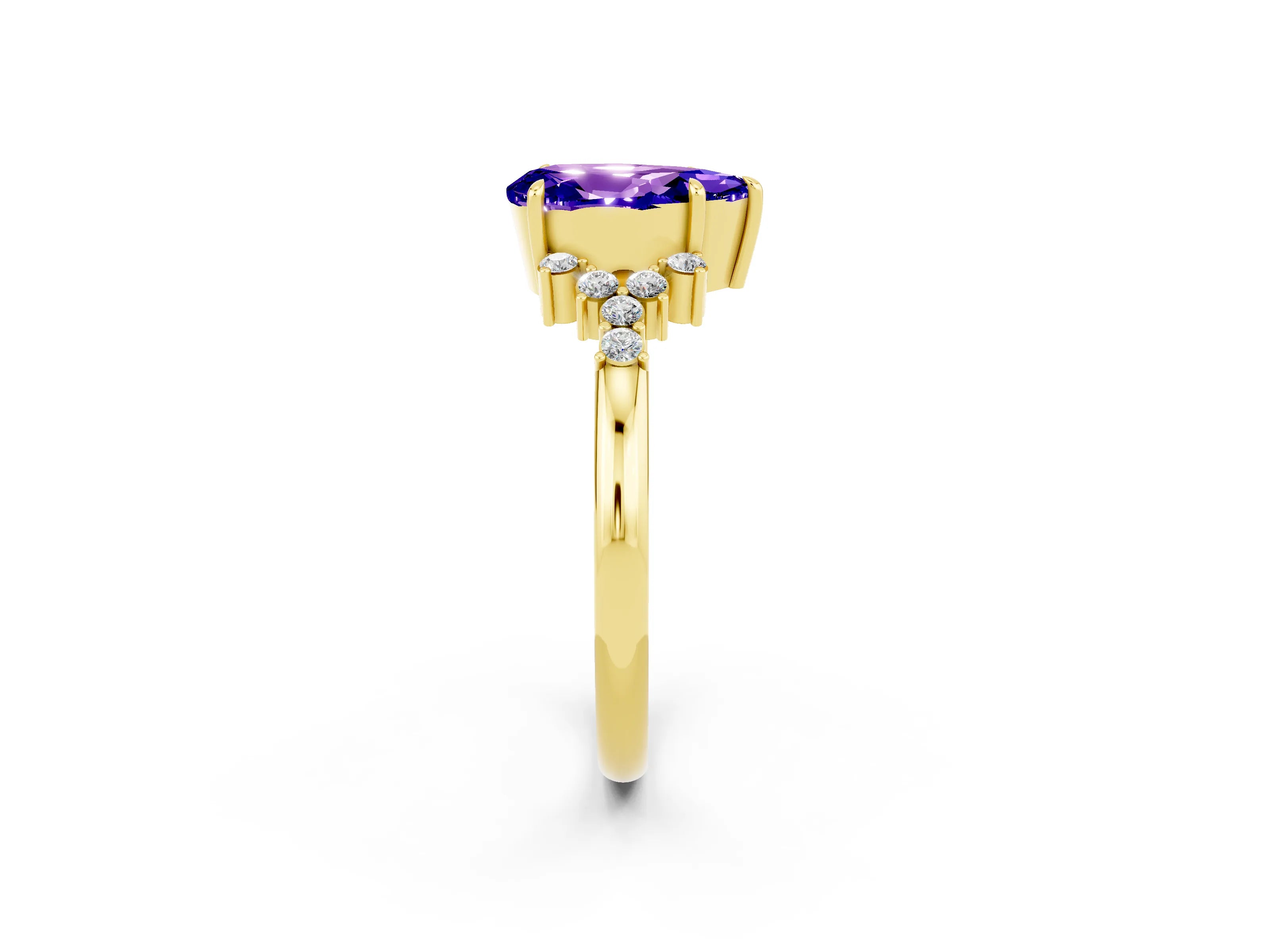 Yellow gold Pear Cut Tanzanite Ring with Side Stones and Four-Prong Setting_38