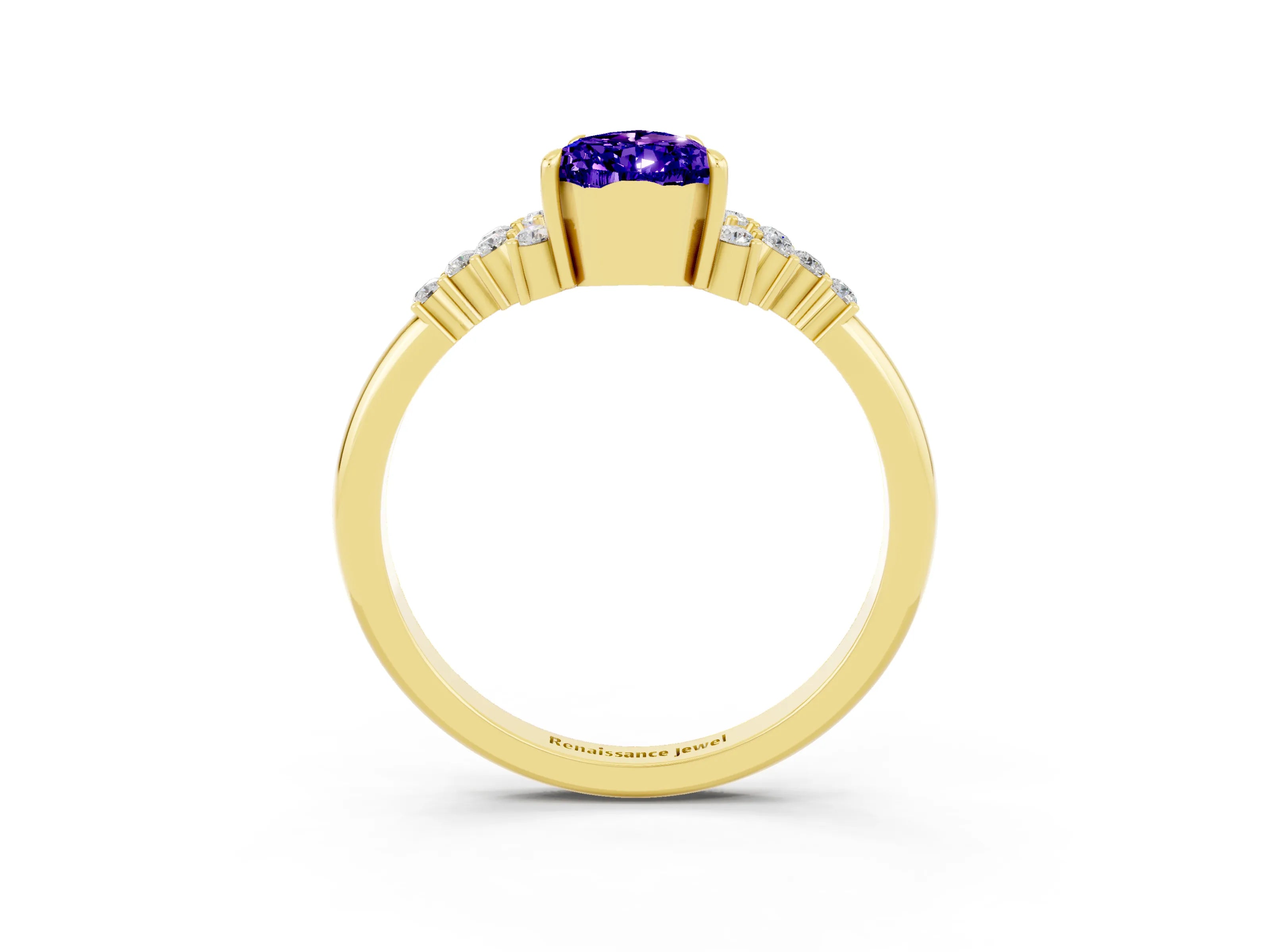 Yellow gold Pear Cut Tanzanite Ring with Side Stones and Four-Prong Setting_39