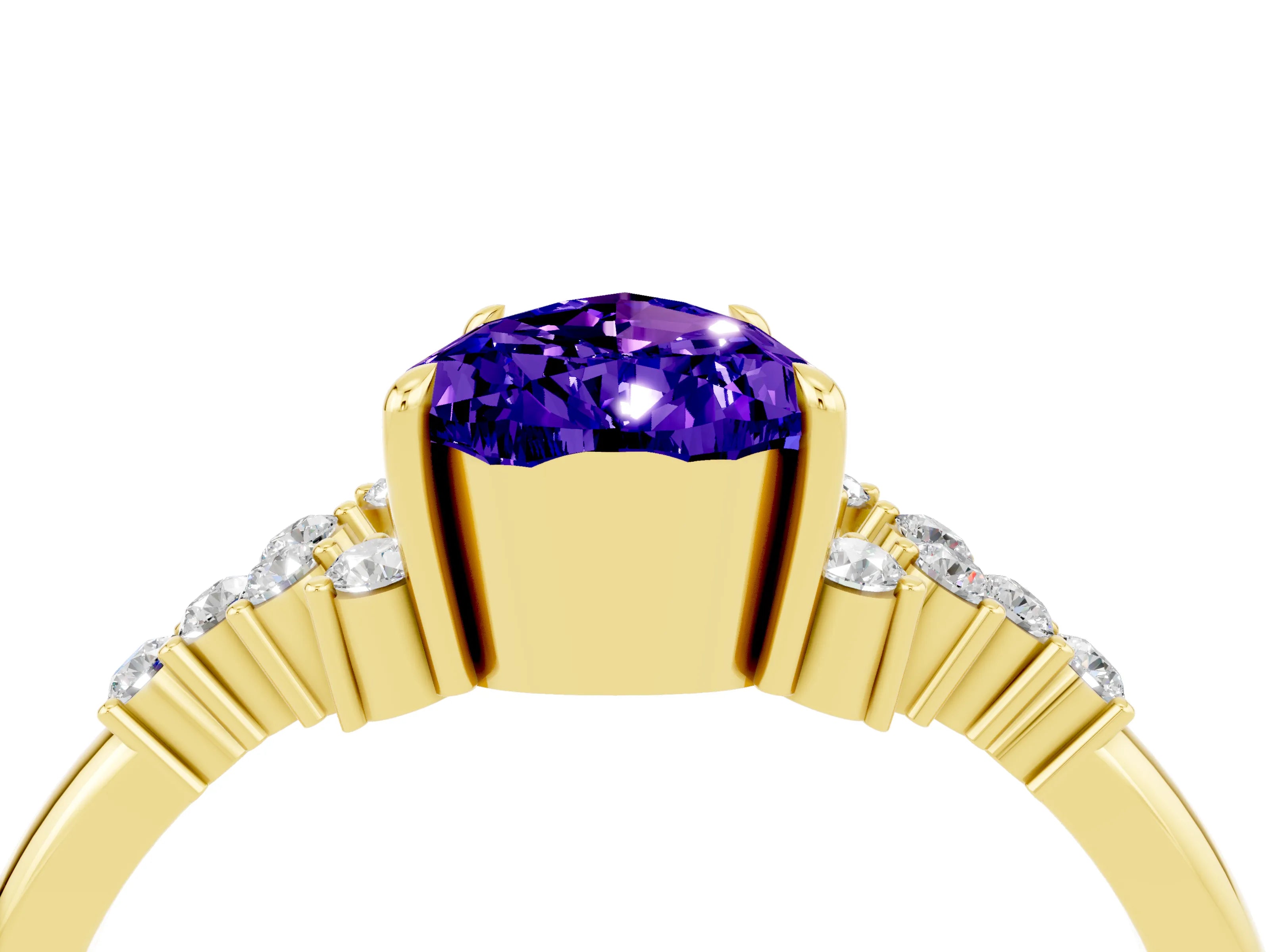 Yellow gold Pear Cut Tanzanite Ring with Side Stones and Four-Prong Setting_40