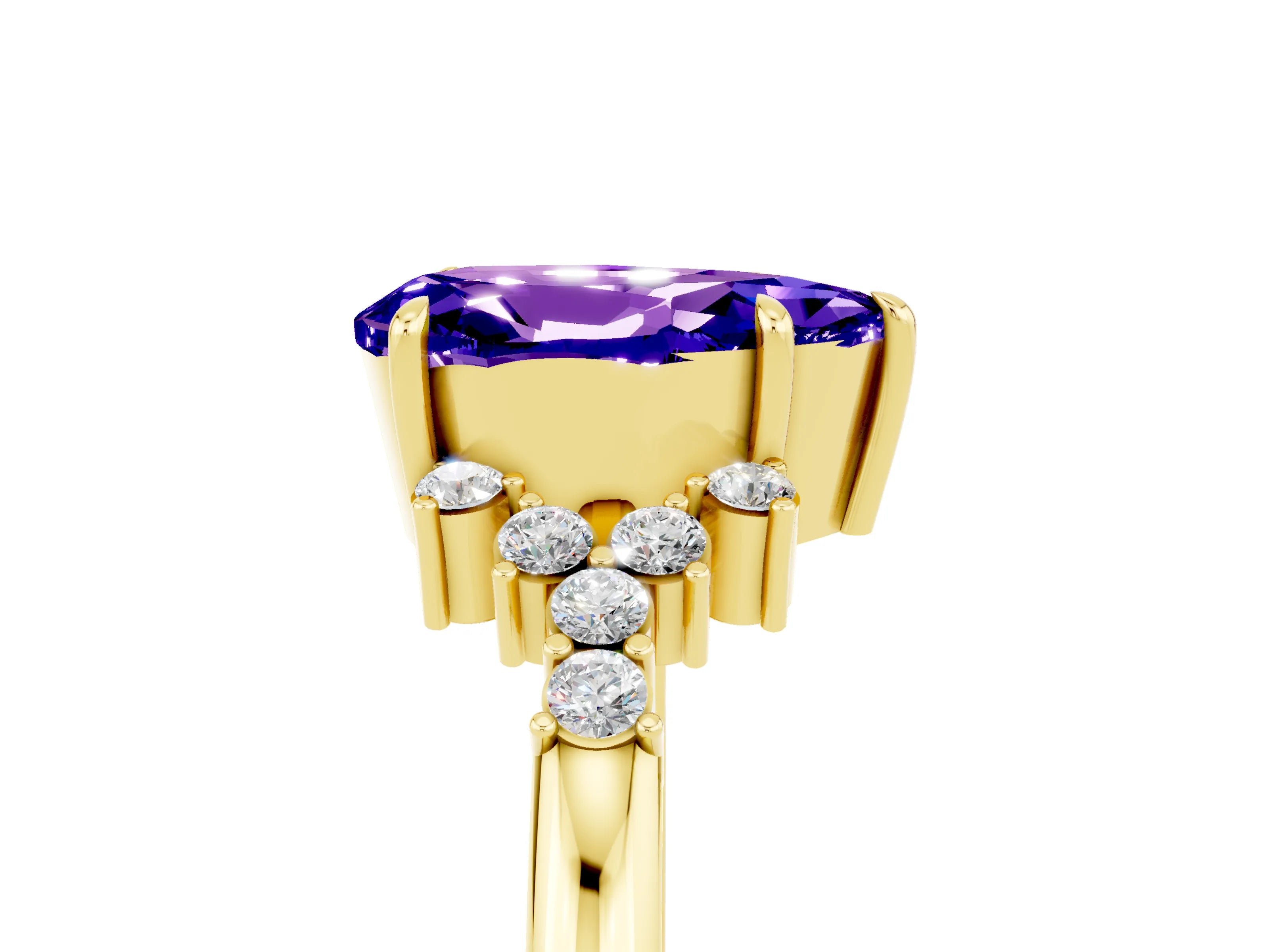 Yellow gold Pear Cut Tanzanite Ring with Side Stones and Four-Prong Setting_41