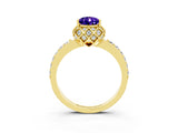 Yellow gold Pear Cut Tanzanite Scalloped Halo Engagement Ring with Round Shared Prong Band_27