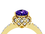 Yellow gold Pear Cut Tanzanite Scalloped Halo Engagement Ring with Round Shared Prong Band_28