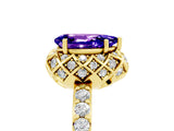 Yellow gold Pear Cut Tanzanite Scalloped Halo Engagement Ring with Round Shared Prong Band_29