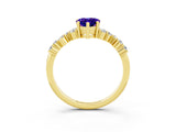 Yellow gold Pear Cut Tanzanite Scattered Round Accent Ring with Prong Setting_15
