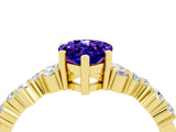 Yellow gold Pear Cut Tanzanite Scattered Round Accent Ring with Prong Setting_16