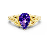 Yellow gold Pear Cut Tanzanite Solitaire Celtic Knot Ring with Four-Prong Setting_12
