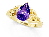 Yellow gold Pear Cut Tanzanite Solitaire Celtic Knot Ring with Four-Prong Setting_13