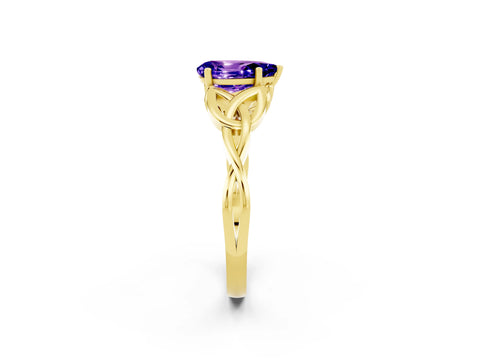 Yellow gold Pear Cut Tanzanite Solitaire Celtic Knot Ring with Four-Prong Setting_14