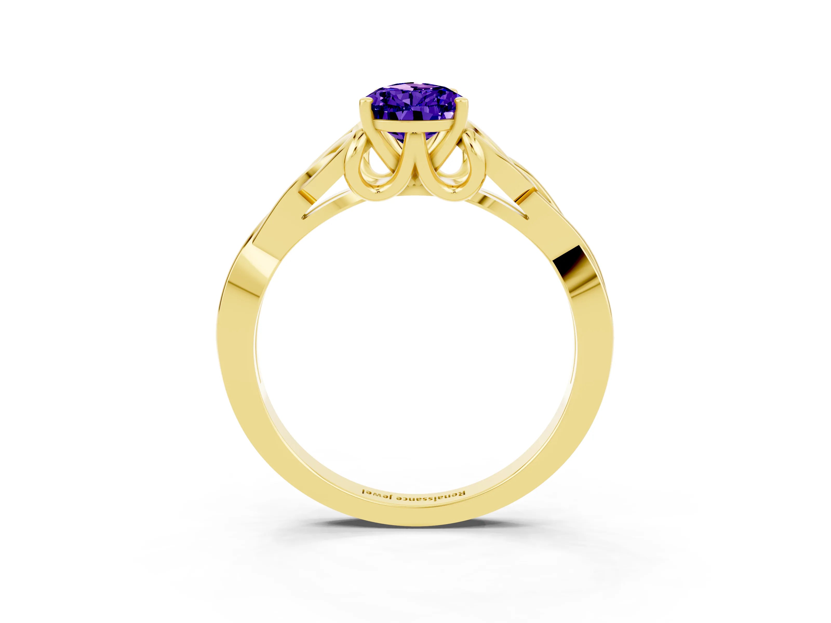 Yellow gold Pear Cut Tanzanite Solitaire Celtic Knot Ring with Four-Prong Setting_15