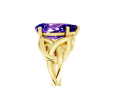 Yellow gold Pear Cut Tanzanite Solitaire Celtic Knot Ring with Four-Prong Setting_17