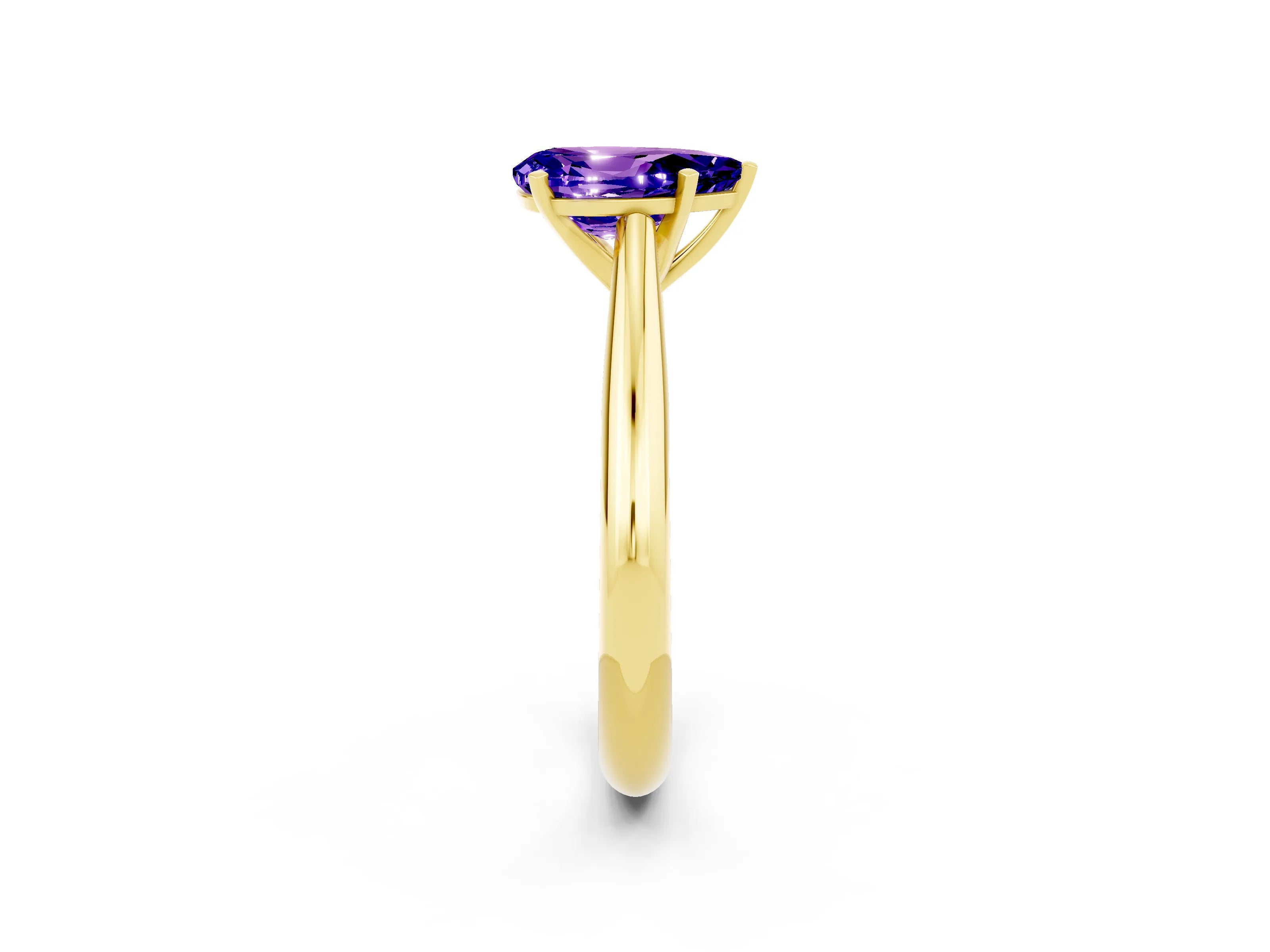 Yellow gold Pear Cut Tanzanite Solitaire Engagement Ring with Cathedral Setting and Four-Prong Mount_14