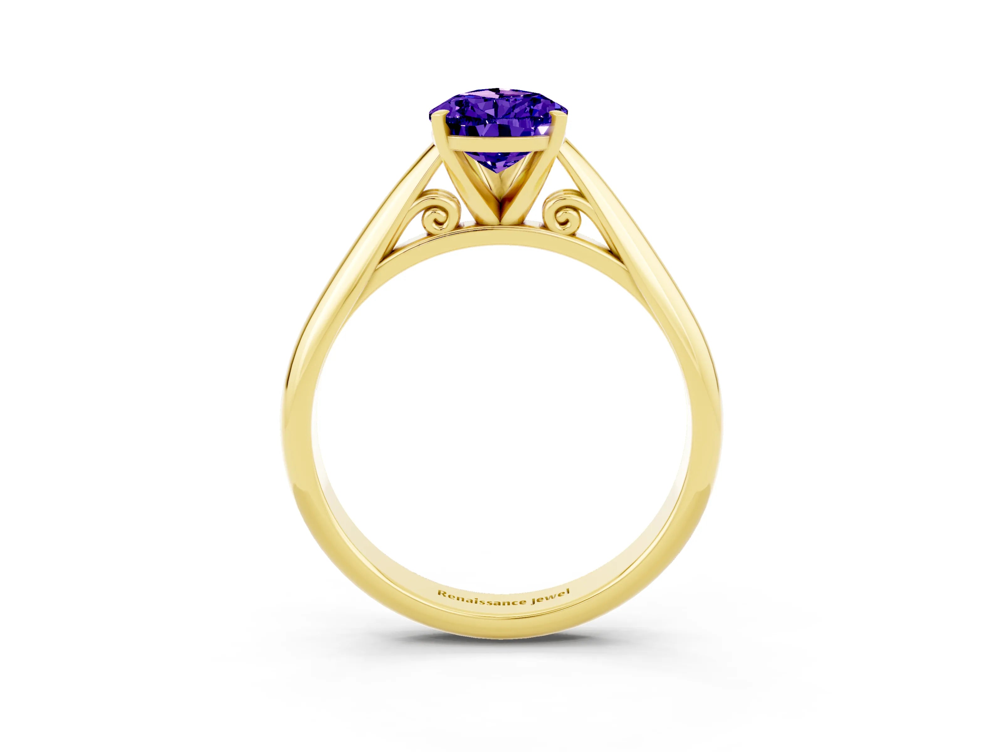 Yellow gold Pear Cut Tanzanite Solitaire Engagement Ring with Cathedral Setting and Four-Prong Mount_15