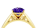Yellow gold Pear Cut Tanzanite Solitaire Engagement Ring with Cathedral Setting and Four-Prong Mount_88
