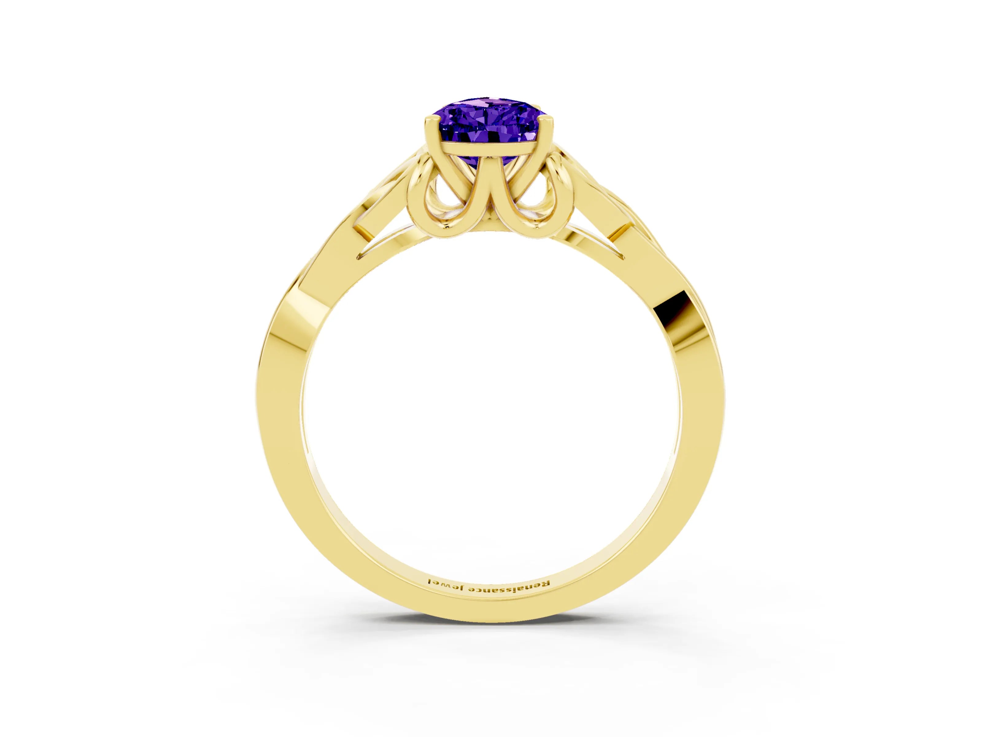 Yellow gold Pear Cut Tanzanite Solitaire Engagement Ring with Celtic Knot Band and Four-Prong Setting_3