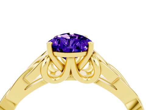 Yellow gold Pear Cut Tanzanite Solitaire Engagement Ring with Celtic Knot Band and Four-Prong Setting_4