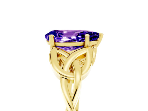 Yellow gold Pear Cut Tanzanite Solitaire Engagement Ring with Celtic Knot Band and Four-Prong Setting_5