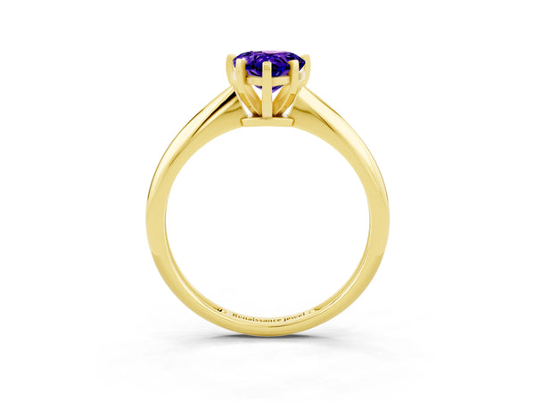Yellow gold Pear Cut Tanzanite Solitaire Engagement Ring with Classic Band and Four-Prong Setting
