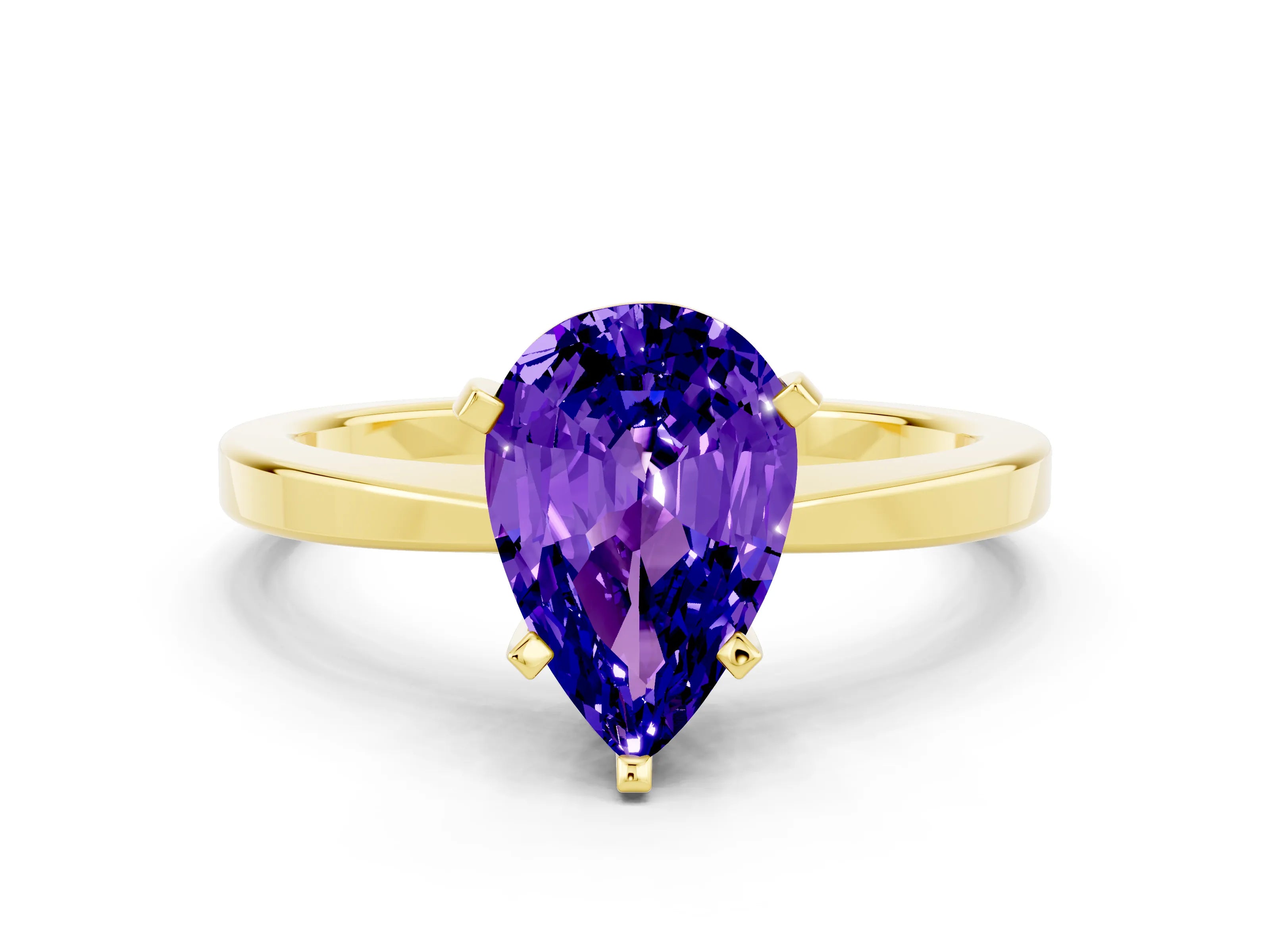Yellow gold Pear Cut Tanzanite Solitaire Engagement Ring with Classic Band and Four-Prong Setting_24